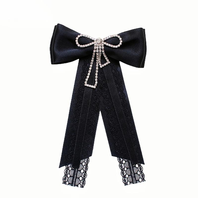 Crystal Pearls Ribbon Bowknot Brooch Pin Bowtie for Women Shirt Jabot Collar Pre Tied Necktie Clip Clothing Accessories