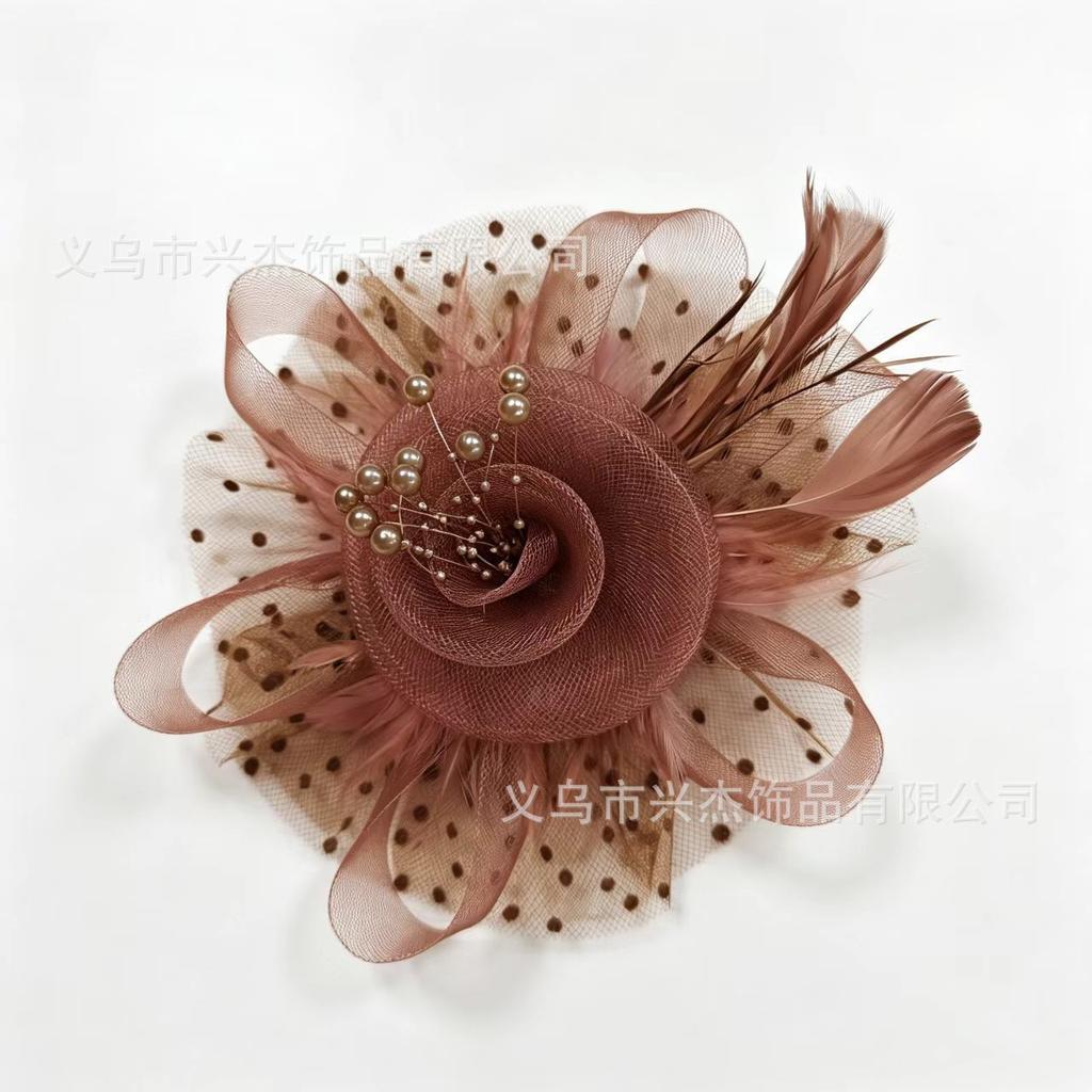 Popular European and American Bride Feather Flower Racing Festival Mesh Hairpin Headband Feather Flower Headdress