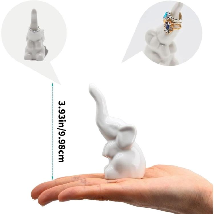 Delightful Ceramic Ring Holder Lifelike White Elephants Rings Stand Delicate Ceramic Rings Organizers Holder