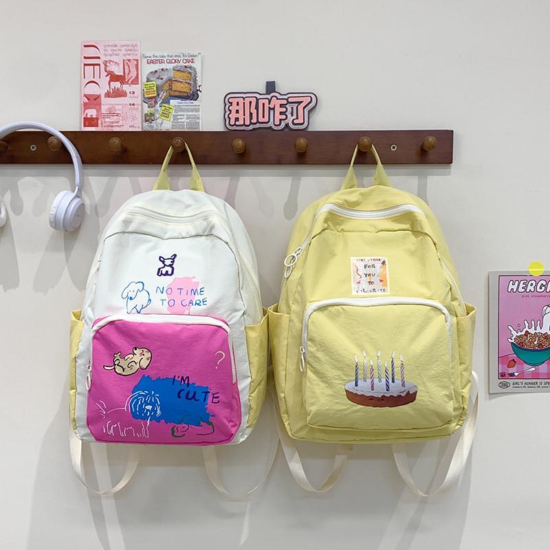 Cake Cute Birthday Puppy Cat Letter Cartoon Graffiti Student Backpack Teen For