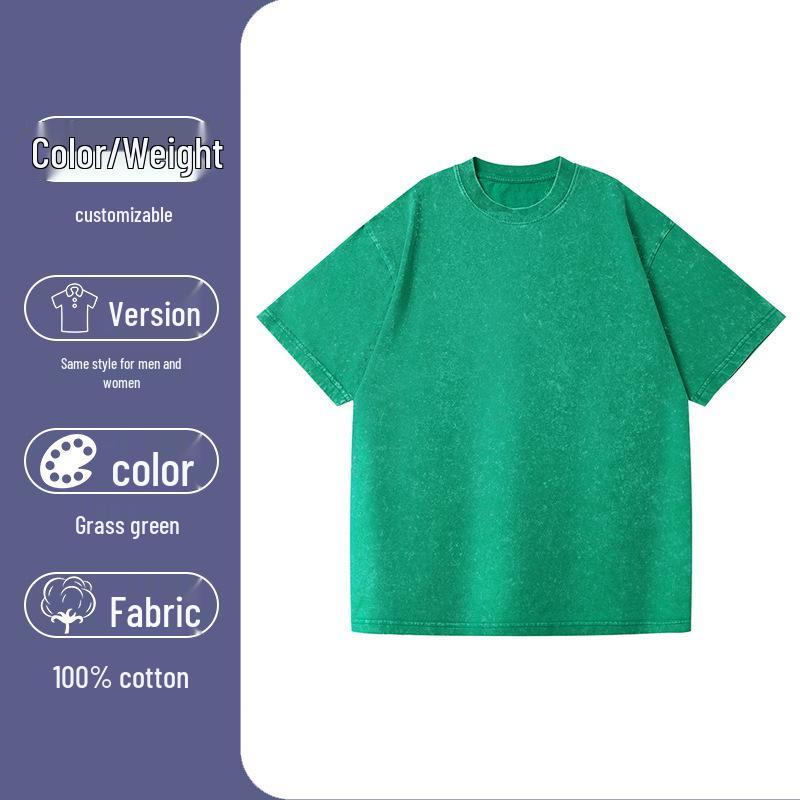 T-shirt Lavata Retrò Fiocco di Neve 230g, Stile Europeo e Americano, Puro Cotone, Vestibilità Larga Girocollo Pullover, T-shirt Uomo Pesante.