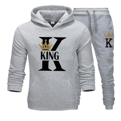 Men's and Women's KING Printed Sports Casual Autumn and Winter Fleece Warm Hoodie Set