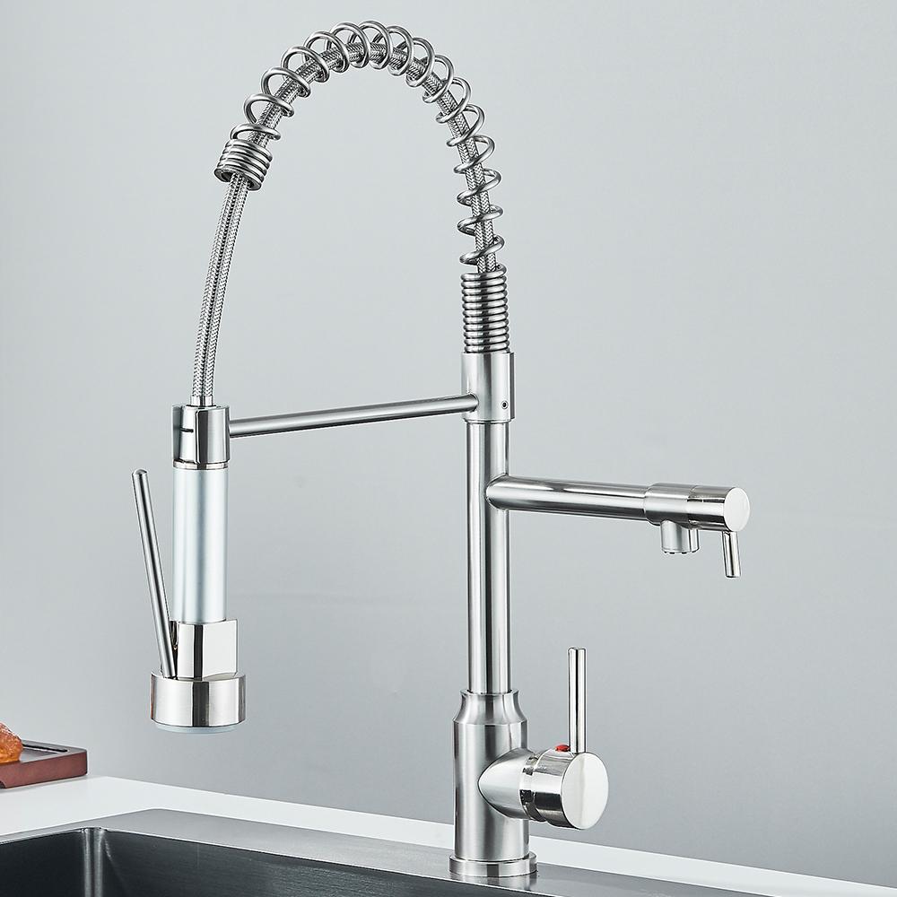 Pull Down Spring Kitchen Faucet Single Lever Hot Cold Mixer Water For Kitchen Sink Dual Spout Nozzle Faucets Crane