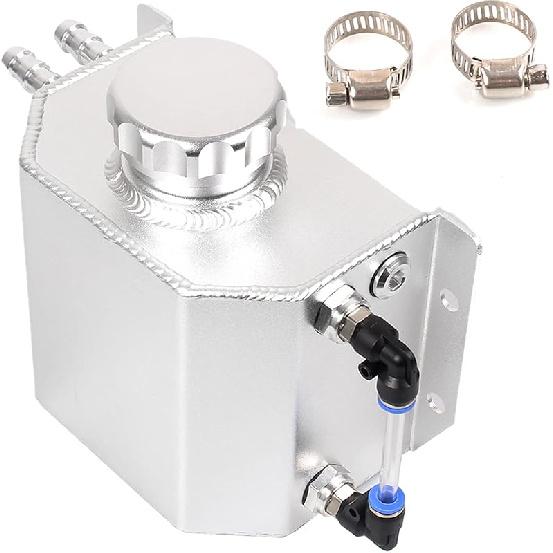 RASTP Universal 1L Coolant Overflow Tank, Aluminum Coolant Radiator Tank,Reservoir Expansion,Black