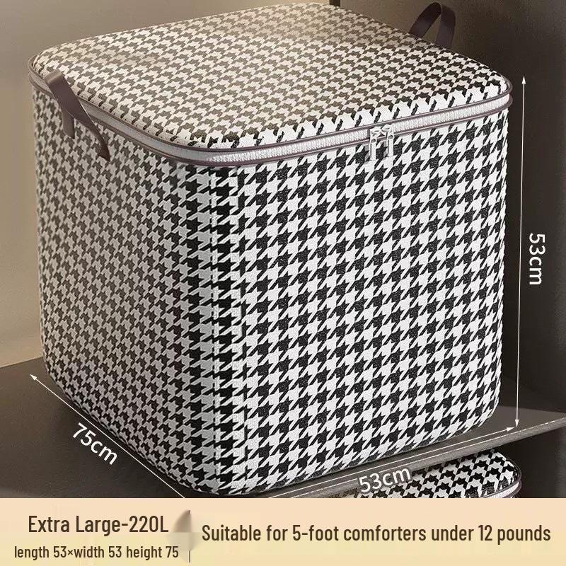 Houndstooth Quilt Storage Bag: Portable, Moisture & Mildew-Proof Zipper Box for Dormitory Organization