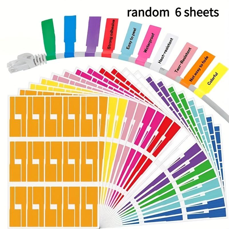 6/12sheets, Multi-Color Cable Labels | Data Cable Tie, Made of Synthetic Paper Material, with 30 Stickers In One Sheet
