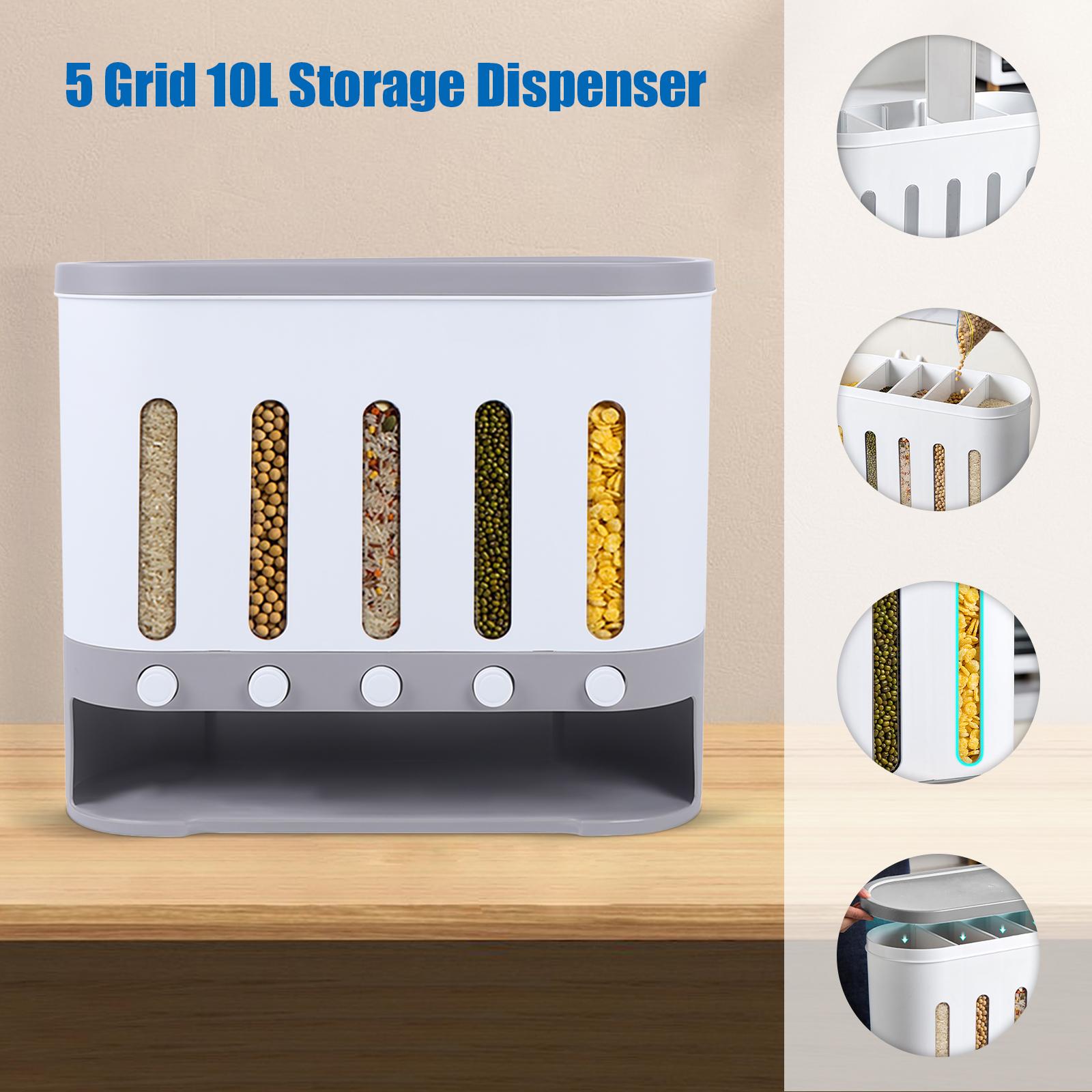 

5 Compartment Dry Food Dispenser,40L Large Capacity Grain Storage Container for Pantry Organization,Rice Flour Cereal Dispenser світло-сірого кольору