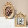 Classic Retro Photo Frame, Vintage Faux Wood Carving Frame, Decorative Desktop/Wall Frame, Gold Floral Engraving, Home Decor, Resin Frame