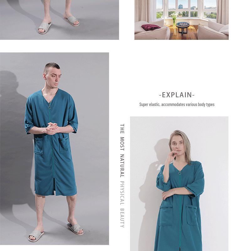 Women's Plus Size Mid-Length Zipper Nightgown and Wearable Bath Towel - Spring/Summer Collection