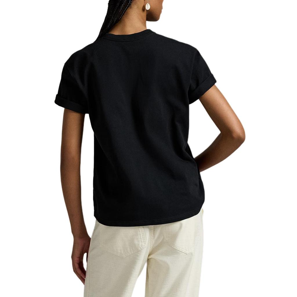 Polo Ralph Lauren Plain Knit Crew Neck Short Sleeve Regular T-Shirt Women T-Shirts Black 211971712-002