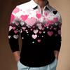 Trendy long-sleeve zip polo shirt with sparkling heart print, stylish casual men's top.