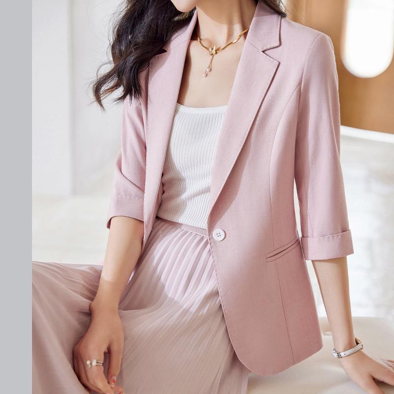 Women's Green Short-Sleeved Blazer & Skirt Set, 2024 Petite Spring/Summer Collection