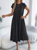 women's Round Neck Cap Sleeve Pleated Maxi Dress Loose Fit Pocket Casual Summer Long Dress