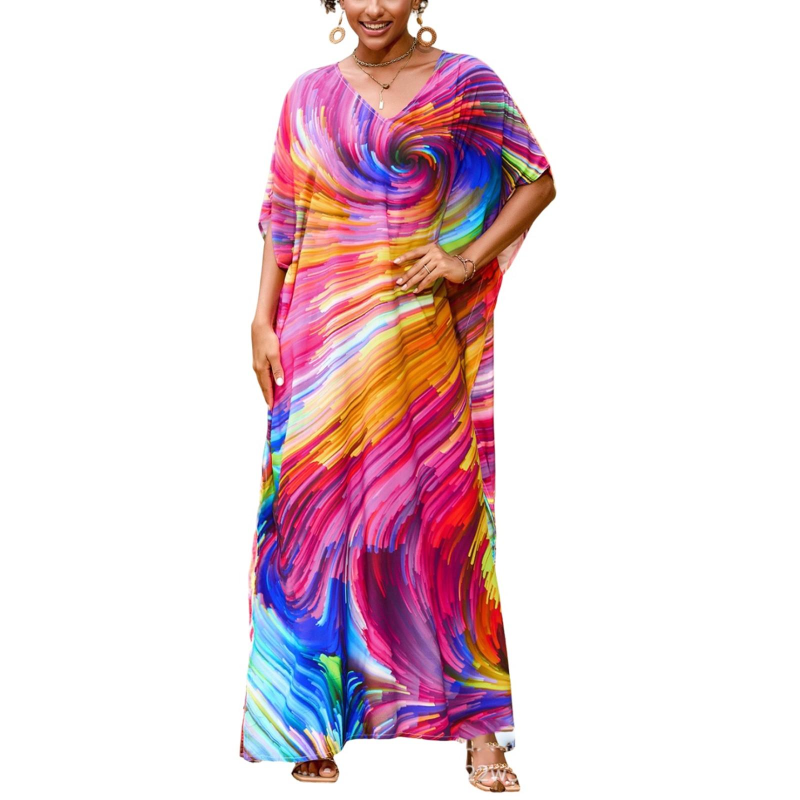 

Пляжная накидка с красочным цветочным принтом, свободный халат для отдыха, бикини, рубашка от солнца One Size красный