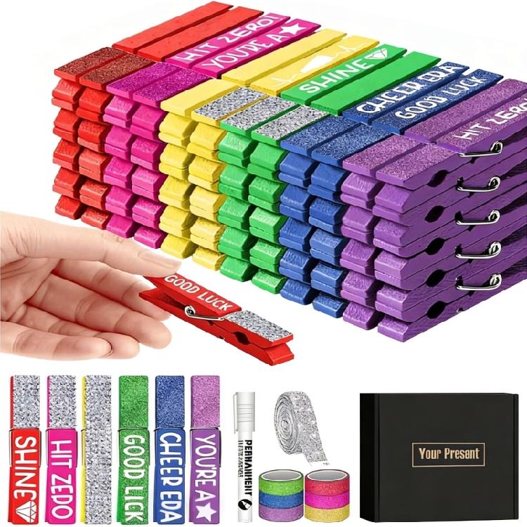 60 шт. Цветные деревянные прищепки Клипсы для группы поддержки Для волейбольной команды Обмен подарками для группы поддержки Украшения для рюкзака 1