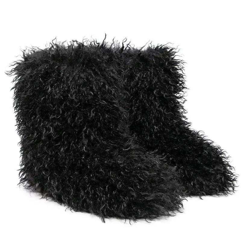 Winter Snow Boots Furry Shoes Women Fluffy Warm Faux Wool Boots Woman Teddy Fur Snow Boots Fashion Plush Short Boots Ladies