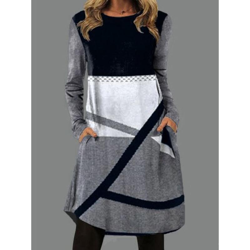 Women's Fashion Autumn Winter Long Sleeve O-Neck Casual Dresses