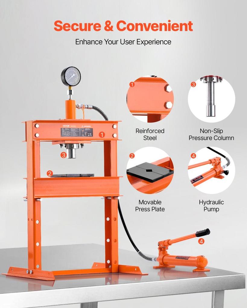 10 T Hydraulic Shop Press Hydraulic Press with Press Plate for Bending