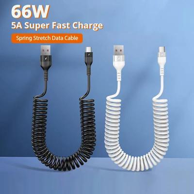 66W 5A USB Type C Кабель для передачі даних 3A Micro USB Spring Pull Телескопічний кабель для швидкого заряджання для Sumsung Xiaomi POCO Huawei Honor LG