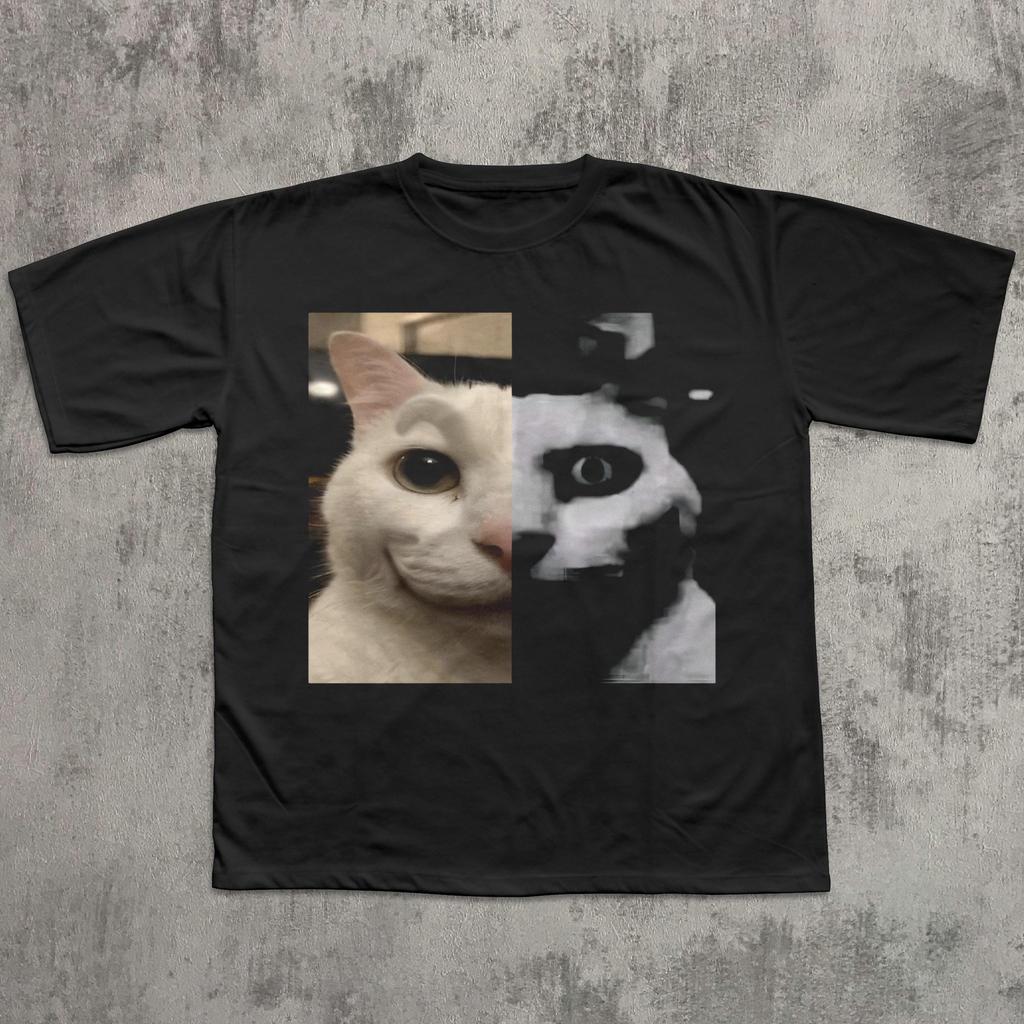 Happy and Creepy Cat T-shirt, Funny Meme Shirts, Edgy Clothes, Weird Tees, Unhinged Tee, Cats Lover Gift, Ironic Shirt, Gift for Her Him