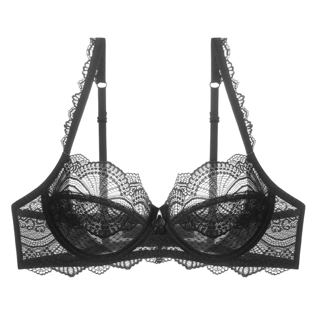 French Sexy Underwear Big Breasts Show Small Anti-sagging Underwear Summer Ultra-thin Pure Desire Large Size Lace Bra Cover