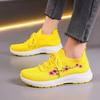 Fashion Spring Summer Yellow Shoes For Women Sports Mesh Breathable Shoes Flat Sneakers Flowers Embroidered Shoes Red Running Shoes