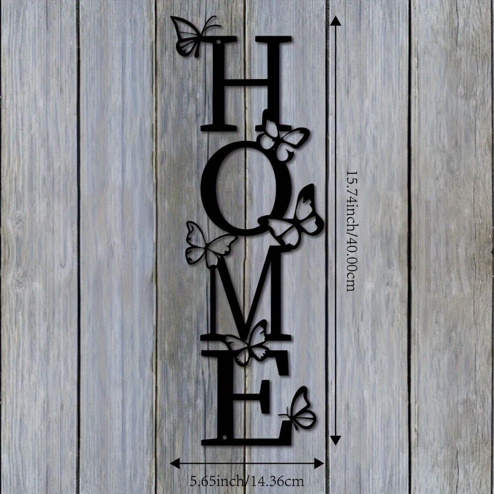

English Title: Elegant Black Metal Wall Art Golden Butterfly Accents Home Letters Indoor Outdoor Decor Living Room Entryway 5.65x15.74 Inch 16in