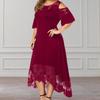 Pizzo Ricamo Patchwork Taglie Forti Donna Manica Corta Svasata Spalla Fredda Vita Alta Elegante Abito Lungo Maxi