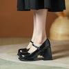 Fashion Black Patent Leather Chunky Heel Pumps Women Retro Mary Jane Shoes Comfortable Buckle Strap Casual Leather Heels for Ladies