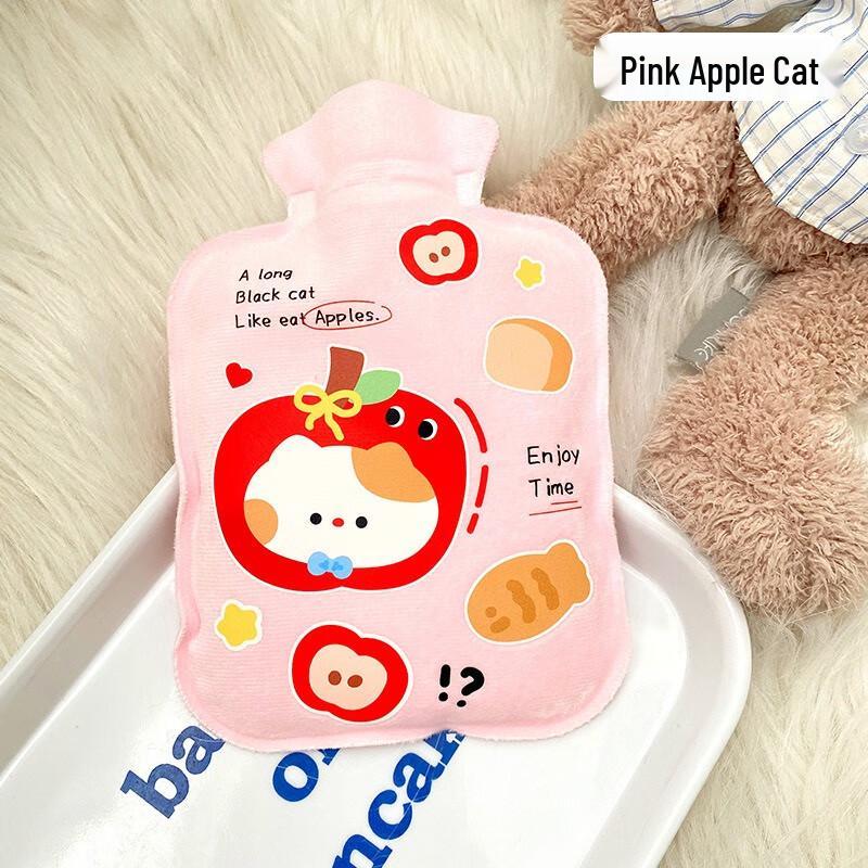 Fumede Pink Apple Cat Flocked Hot Water Bottle