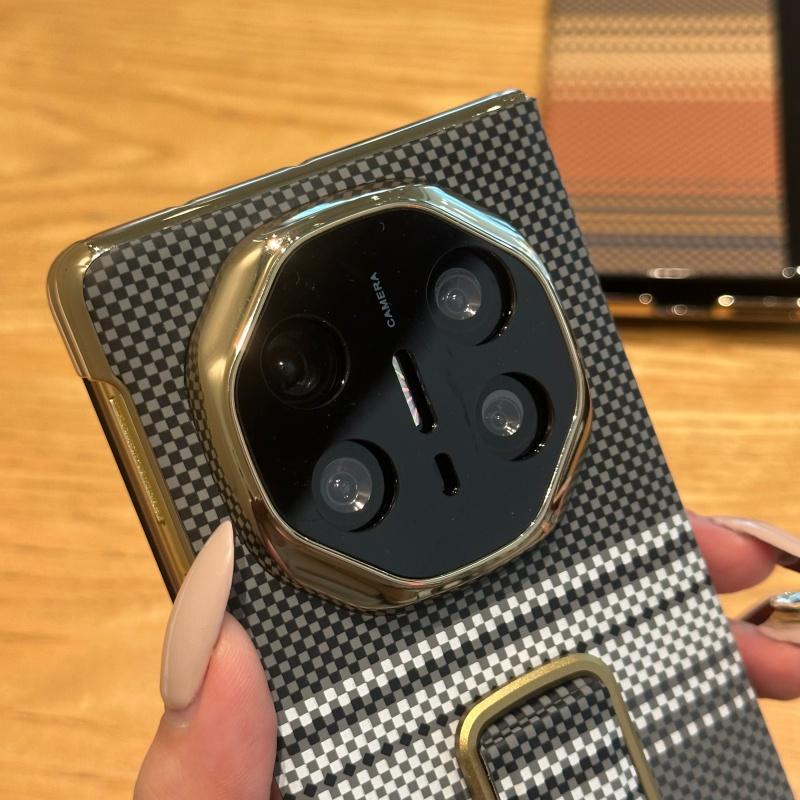 For Huawei Mate X6 and Mate X5 Case Plain Leather Auto-Retracting Finger Grip Band Metal Stand Dual Hinge Protection Cover