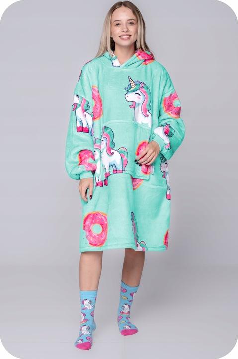 KOC BLUZA Oversize Ciepła Gruba KOCOBLUZA 2w1 XXL UNICORN + SKARPETKI [KB-S6]