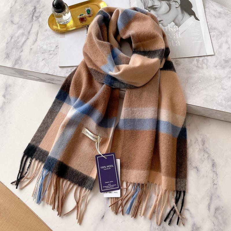 Vintage dark brown cashmere scarf women's winter warm versatile plaid fringed scarf
