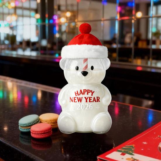 Yousheng Bear-Shaped Glass Cup with Lid And Straw Clear Beverage Mug Honey Bear Straw Cup for Cold Drinks Coffee Beer Wine Cocktails