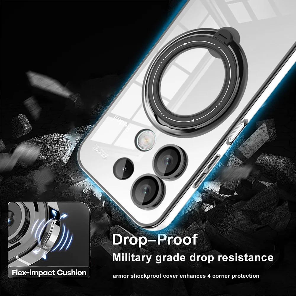 Plating Ring Magnetic Support Transparent Phone Case For Xiaomi A3 14 Pro Ultra 13 13T 12T 11T Pro Poco X6 M6 F5 X4 X3 4G 5G