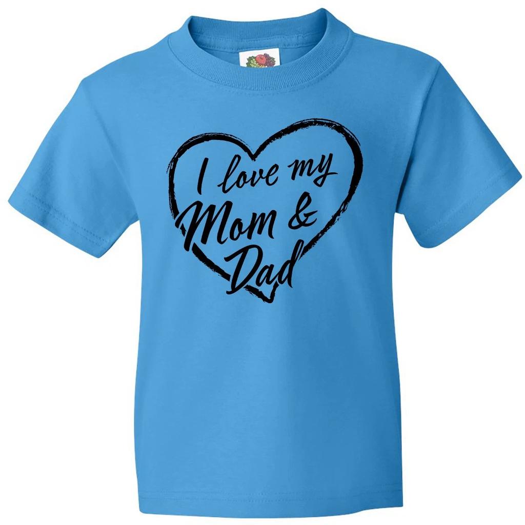 Inktastic I Love My Mom And Dad In Black Chalk Heart Youth kids boys T-Shirt Family Mommy