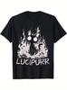 T-shirt Gotica con Battuta da Uomo Lucipurr - Divertente Gatto Nero in Fiamme Grafica, 100%