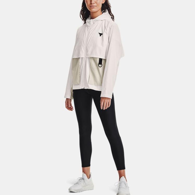 Under Armour Project Rock Training Sports Woven Hoodie Jacket Women Tops Agate-White 1361076-112