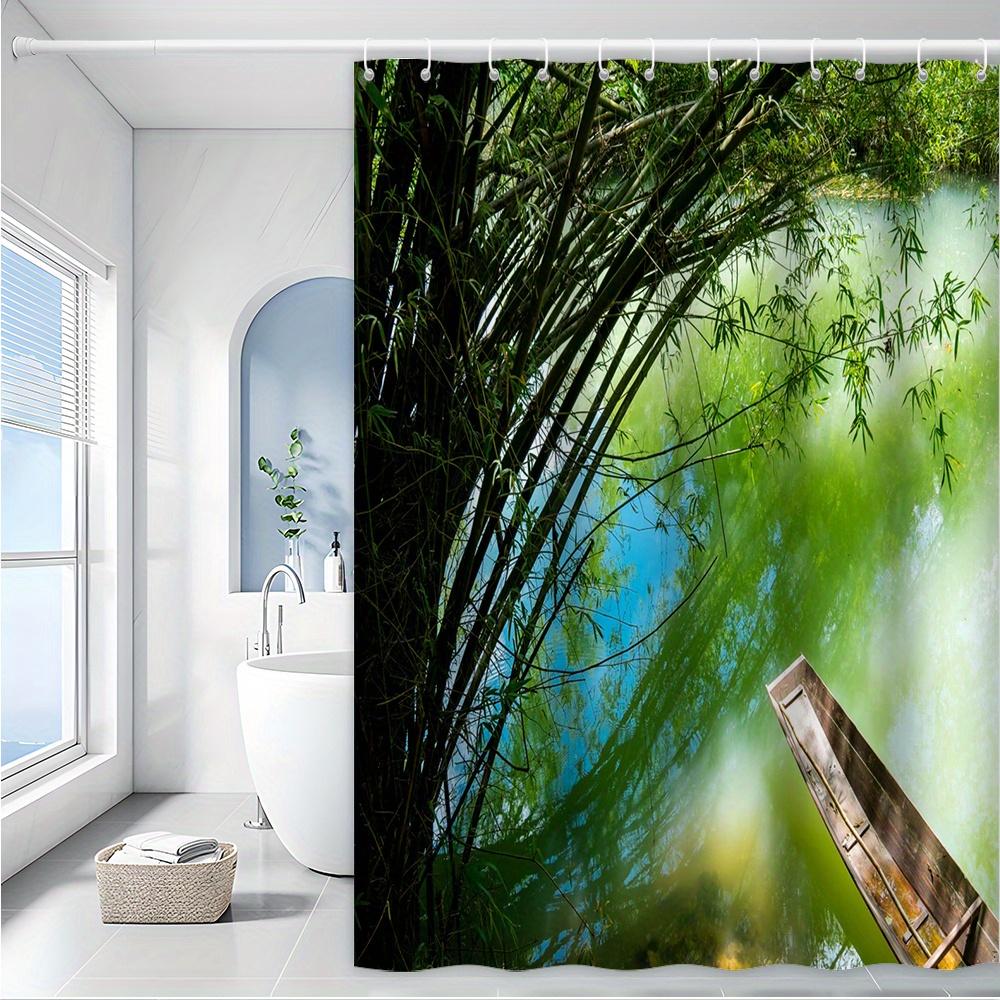 

Безмятежная бамбуковая шторка для душа - Тема спокойной реки и лодки для декора ванной комнаты, добавляет природное спокойствие и атмосферу дзен W90XH180cm