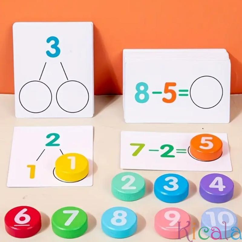 Mixed Color Flash Cards With Wooden Reading Blocks Digital Operation Card For Kids Preschool Educational Learning Activities