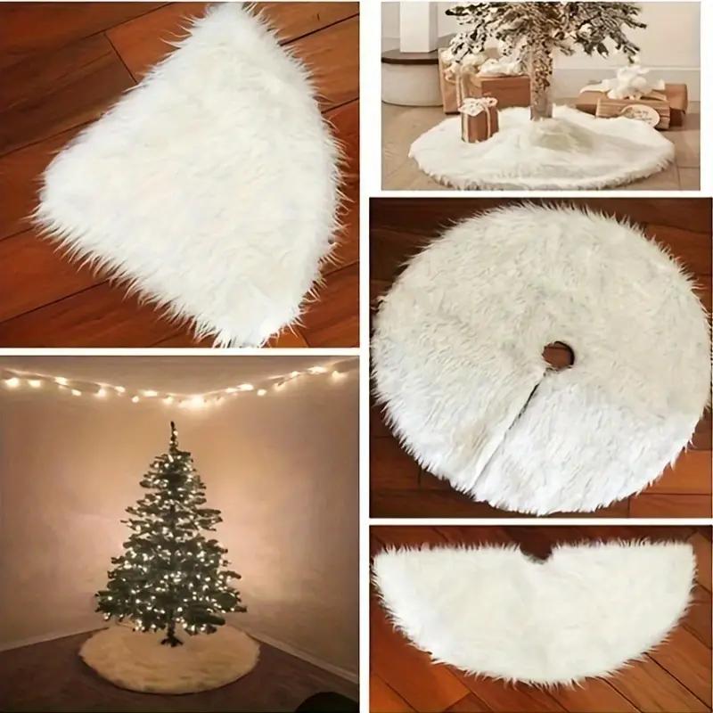 Faux Rabbit Plush Xmas Tree Skirt Christmas Gifts Home Decor New Year Winter Decoration 1pc Fluffy White Christmas Tree Skirt