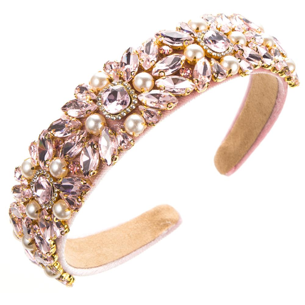 Baroque Velvet Full Diamond Headbands Pearl Shimmering Court Style Hair Accessories For Women's Party Hairband Hair Band Hoop
