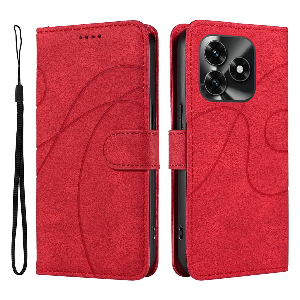 For Honor X5c Plus 4G Wallet Case Leather Phone Cover Stand with Curved Line Design -  Black