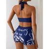 Vintage Navy Floral Print Bikini Set 2026 Women Push Up Bra High Waist Swimsuit Summer Bathing Suit Holiday Two Piece Swimwear