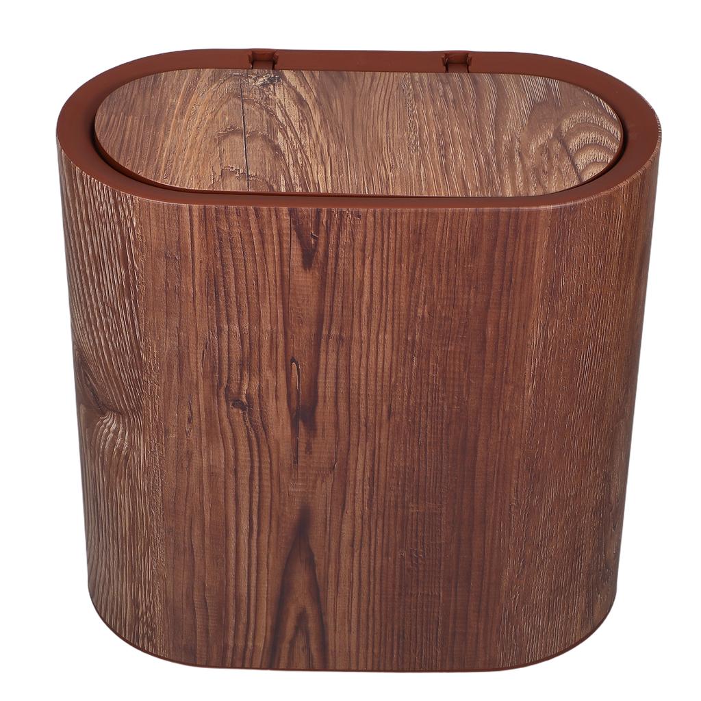 Wood Grain Trash Can 14L Slim Design for Tight Spaces Modern Rustic Bathroom Wastebasket with Lid Home Hotel Use