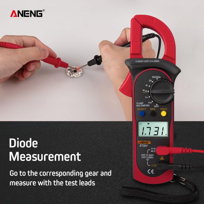 ANENG ST201 Digital Clamp Multimeter Ammeter Transistor Tester Voltage Tester Red Color