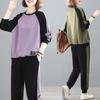 Plus Size Women's Autumn and Winter Long-sleeved Stitching Sweater Suit Women's Loose Casual Trousers Sportswear Two-piece Trend