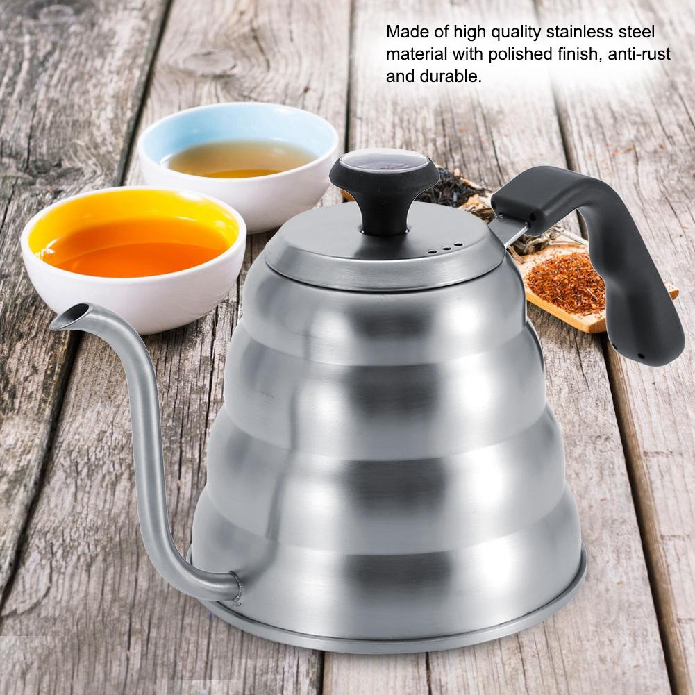 Stainless Steel Coffee Tea Pot Pouring Drip Kettle with Gooseneck and Built In Thermometer 1.2L