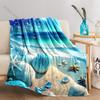 1PC Blue seashells waves beach Print Adult Children Warm Blankets Home Travel Car Soft and Comfortable Suitable for all seasons
