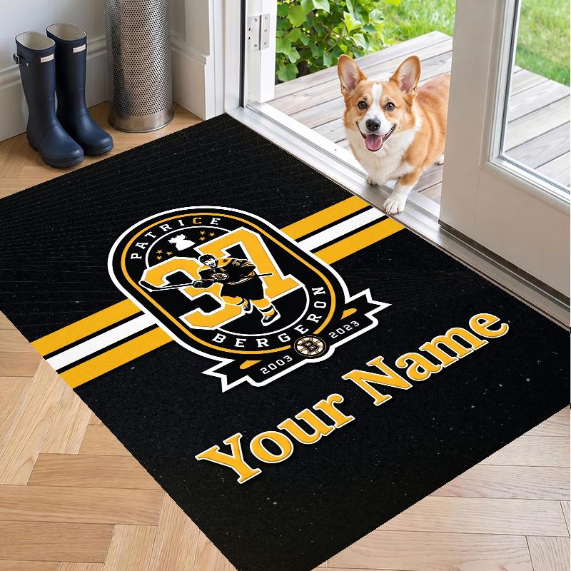 Custom Name Boston Bruins Crystal Velvet Floor Rug Personalized Text Soft Carpet Home Decor